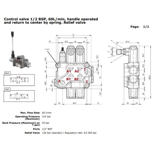 Hydraulický rozvádzač YFM55/5 1/2" DDDDD